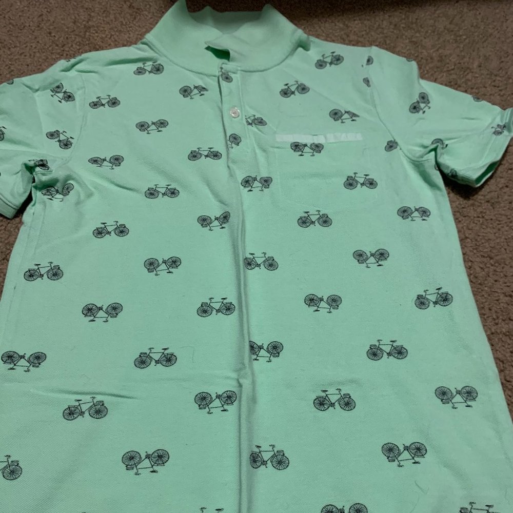 Light Green with Black Bicycles T-Shirt Kids Size 16